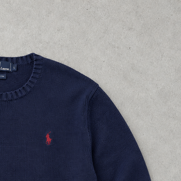 Ralph Lauren Crewneck Sweater Marineblau Rare (L) Stitched Logo