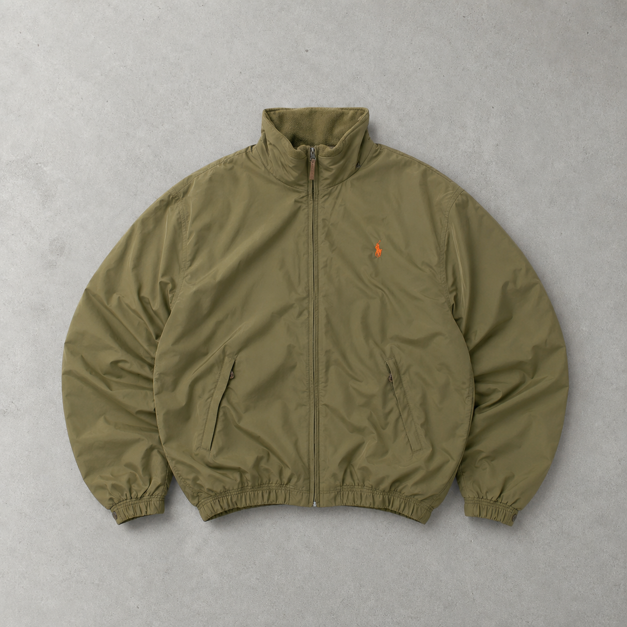 Ralph Lauren Fleece Jacket Khaki Rare Stitched Logo (S)