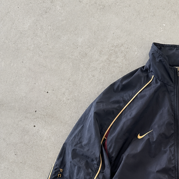 Barcelona 2001 Nike Fleece Jacket Marineblau, Gold Rare Stitched Logo (Size L)