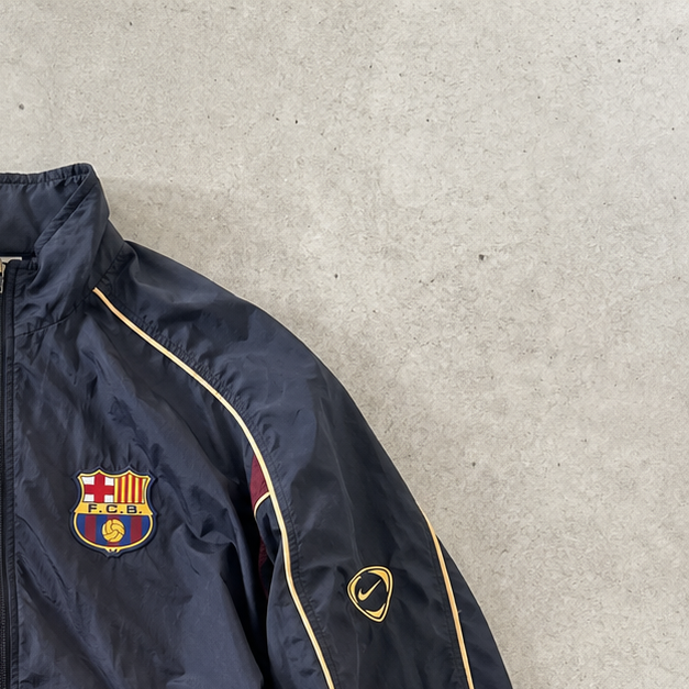 Barcelona 2001 Nike Fleece Jacket Marineblau, Gold Rare Stitched Logo (Size L)