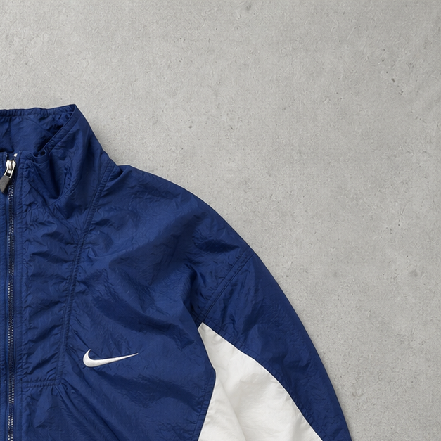 90s Vintage Nike Windbreaker White, Marineblau Rare (S) Stitched Logo