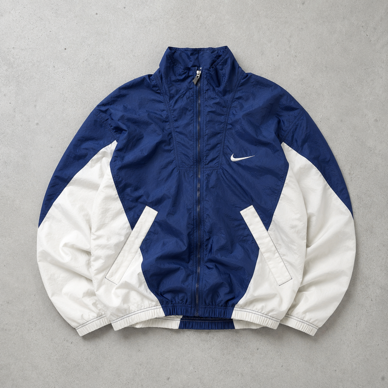 90s Vintage Nike Windbreaker White, Marineblau Rare (S) Stitched Logo