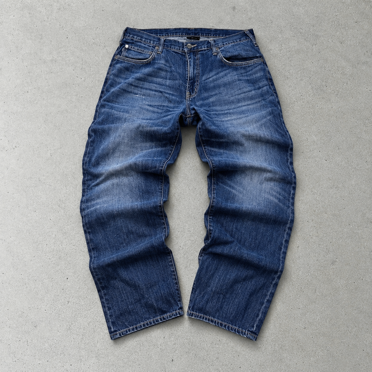 Y2K Emporio Armani Baggy Jeans Navy Rare Stitched Logo (M)