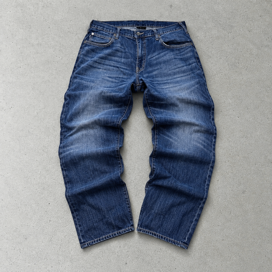 Y2K Emporio Armani Baggy Jeans Navy Rare Stitched Logo (M)