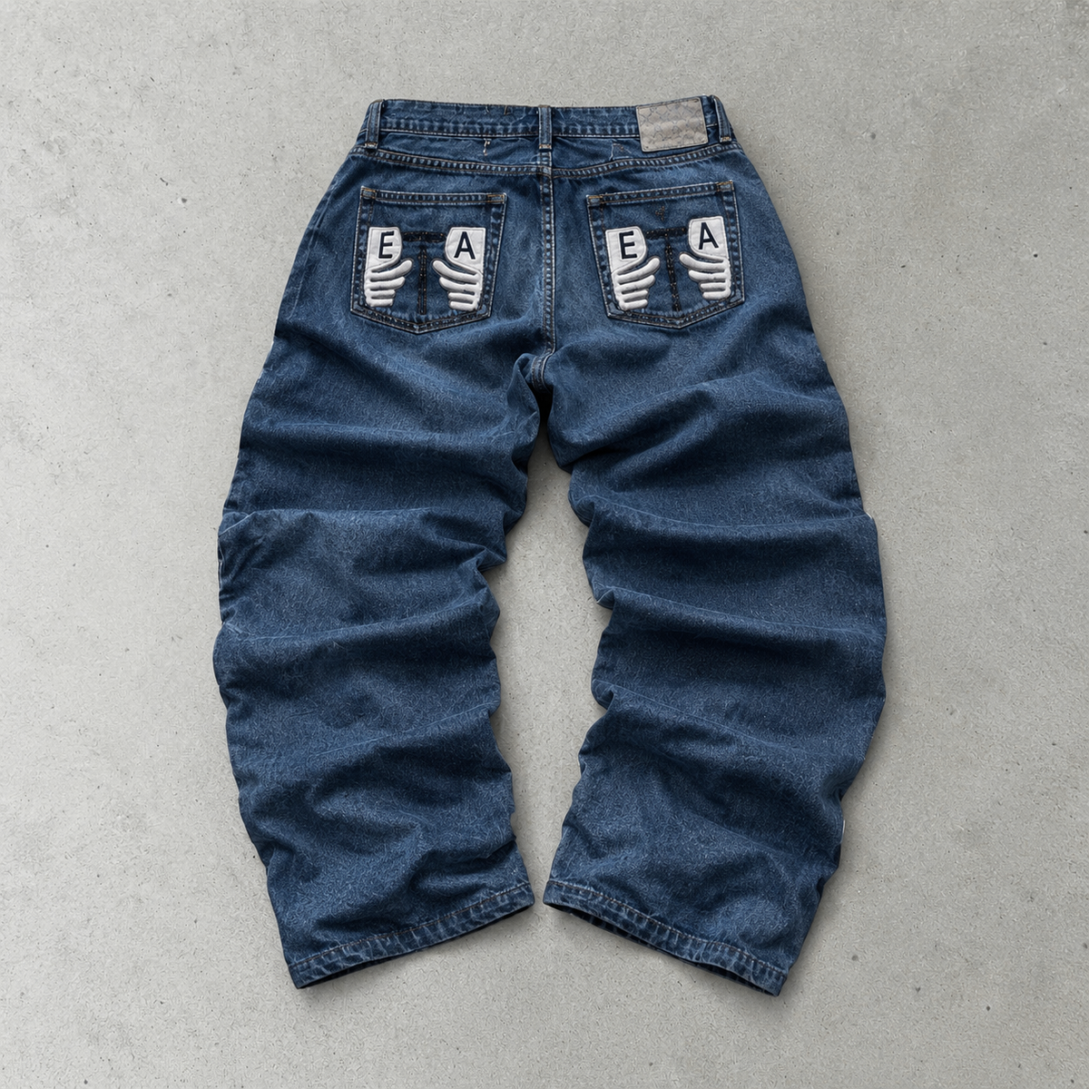 Y2K Emporio Armani Baggy Jeans Navy Rare Stitched Logo (M)