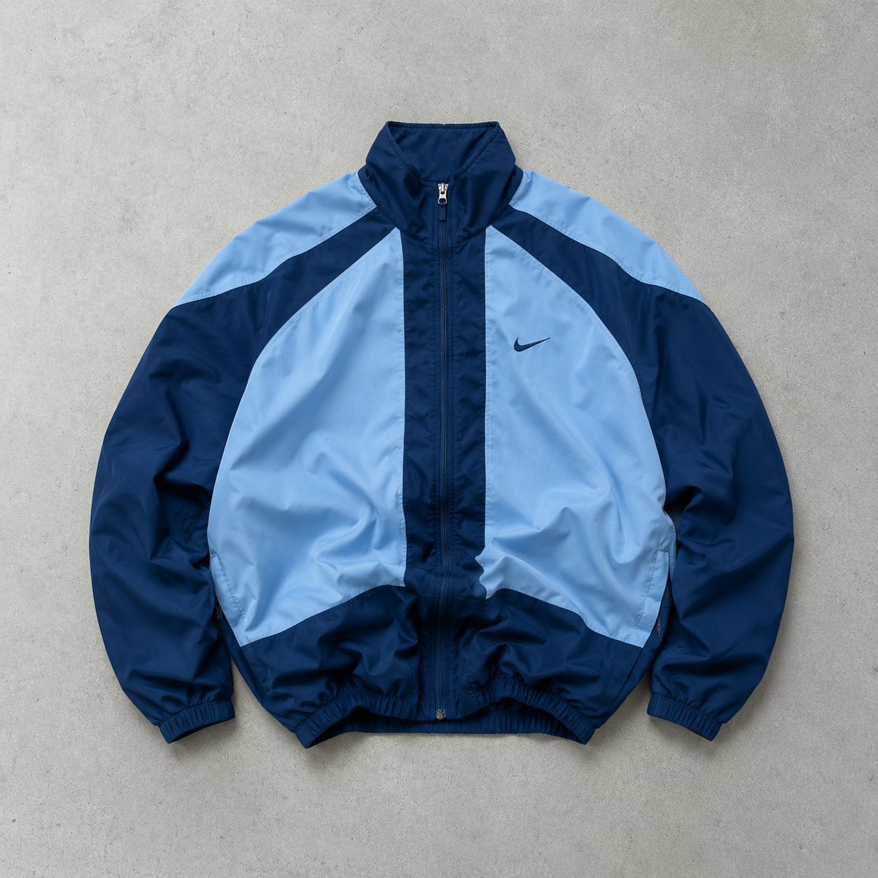 90s Nike Windbreaker Marineblau, Hellblau Rare Stitched Logo (Size L)