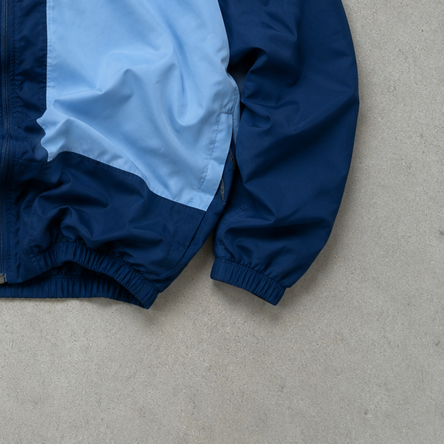 90s Nike Windbreaker Marineblau, Hellblau Rare Stitched Logo (Size L)