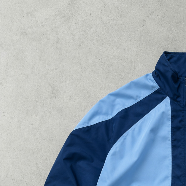 90s Nike Windbreaker Marineblau, Hellblau Rare Stitched Logo (Size L)