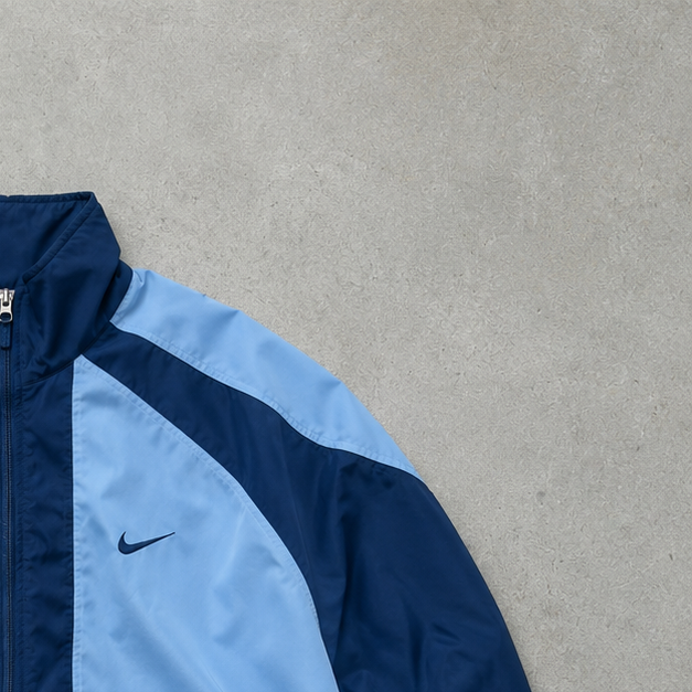 90s Nike Windbreaker Marineblau, Hellblau Rare Stitched Logo (Size L)