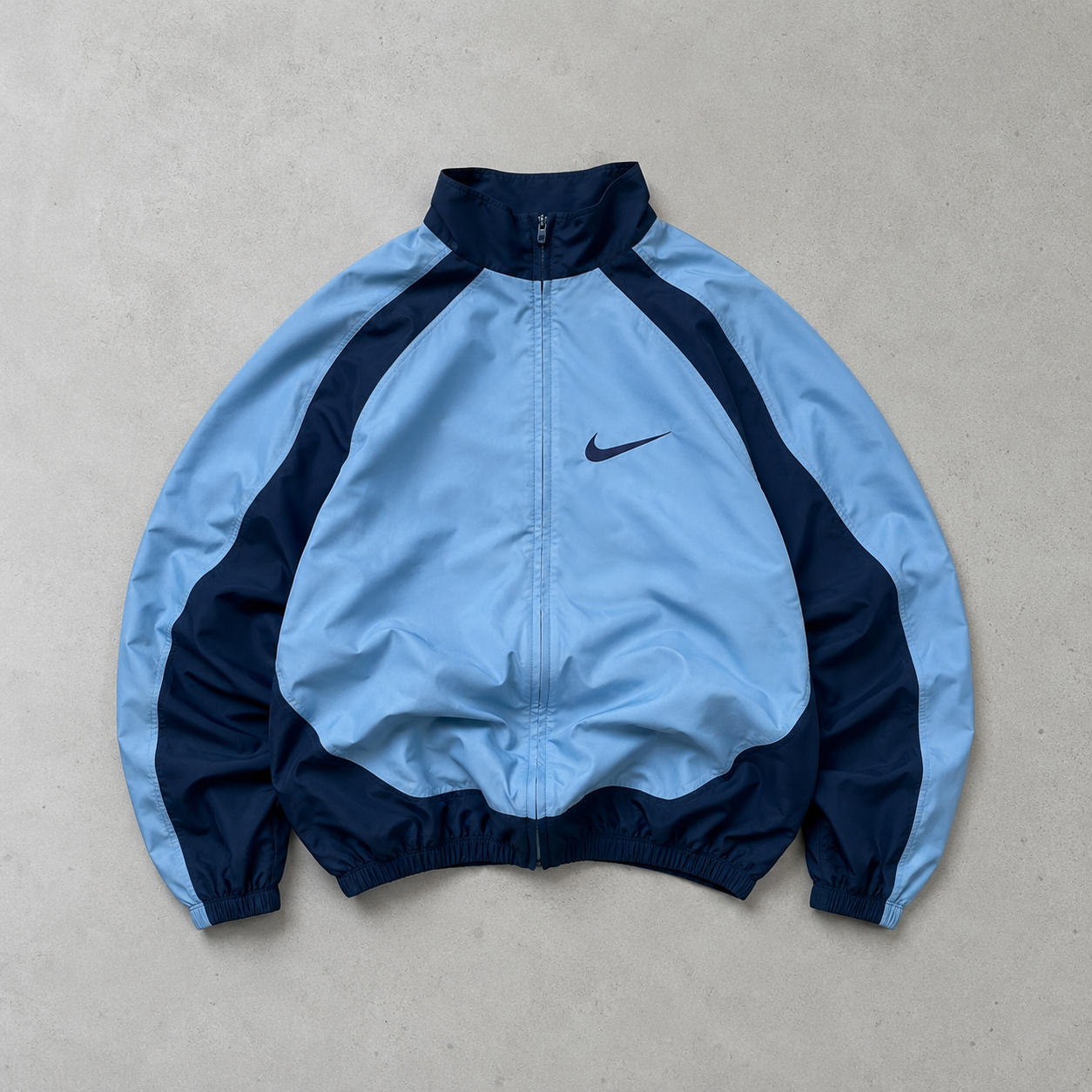 90s Nike Windbreaker Marineblau, Hellblau Rare Stitched Logo (Size L)