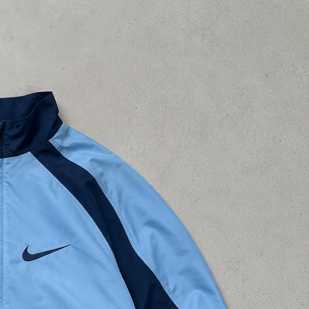 90s Nike Windbreaker Marineblau, Hellblau Rare Stitched Logo (Size L)