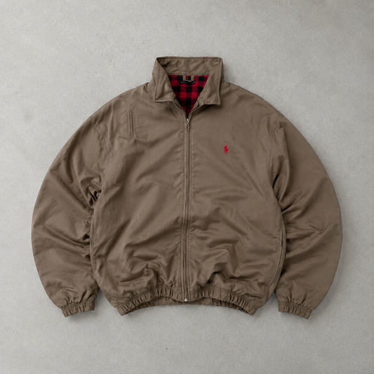 Y2K Ralph Lauren Harrington Jacket Beige Limited Stitched Logo (L)