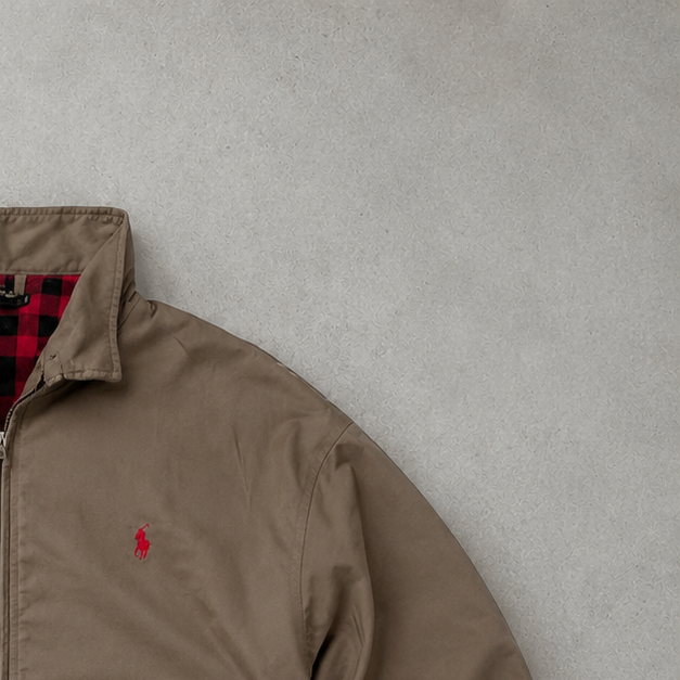 Y2K Ralph Lauren Harrington Jacket Beige Limited Stitched Logo (L)