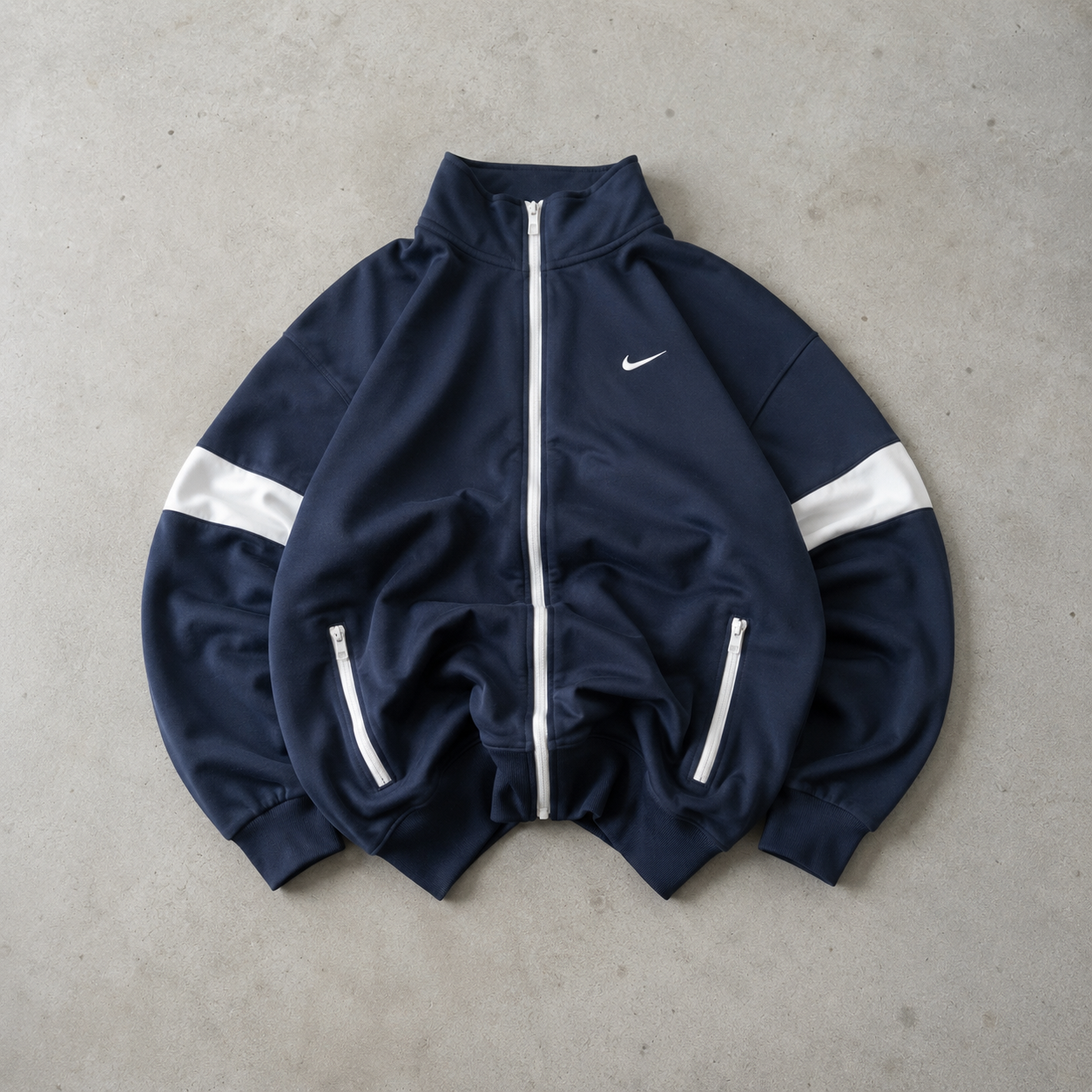 Y2K Nike Track Jacket Marineblau, White Limited (L)