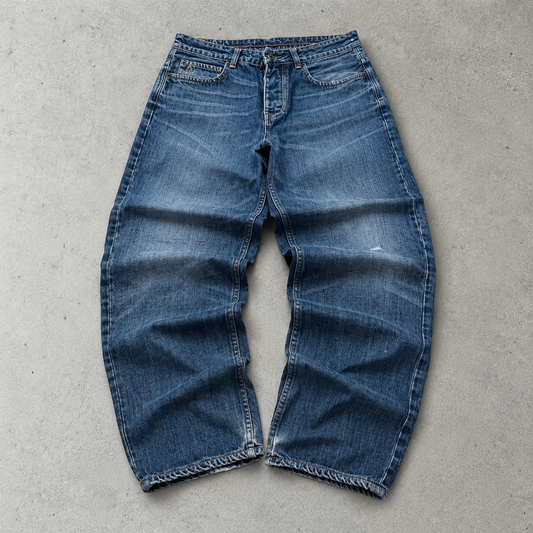 Y2K Emporio Armani Baggy Pants Blue Rare Stitched Logo (W32 | DE 48)