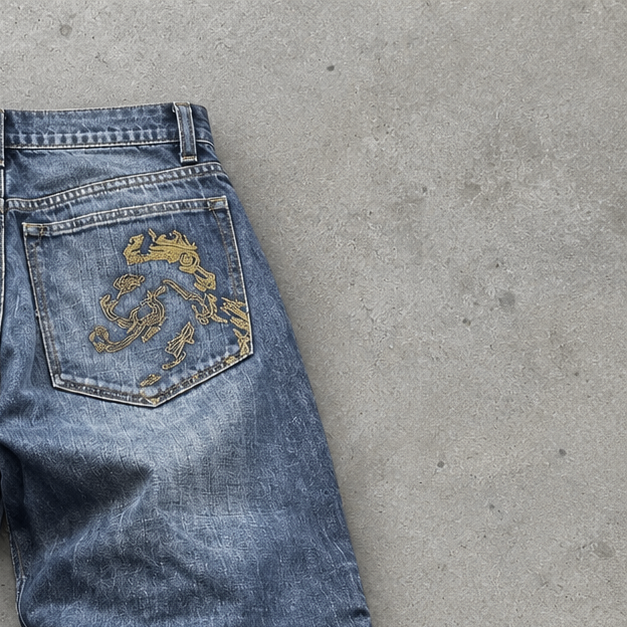 Y2K Emporio Armani Baggy Pants Blue Rare Stitched Logo (W32 | DE 48)
