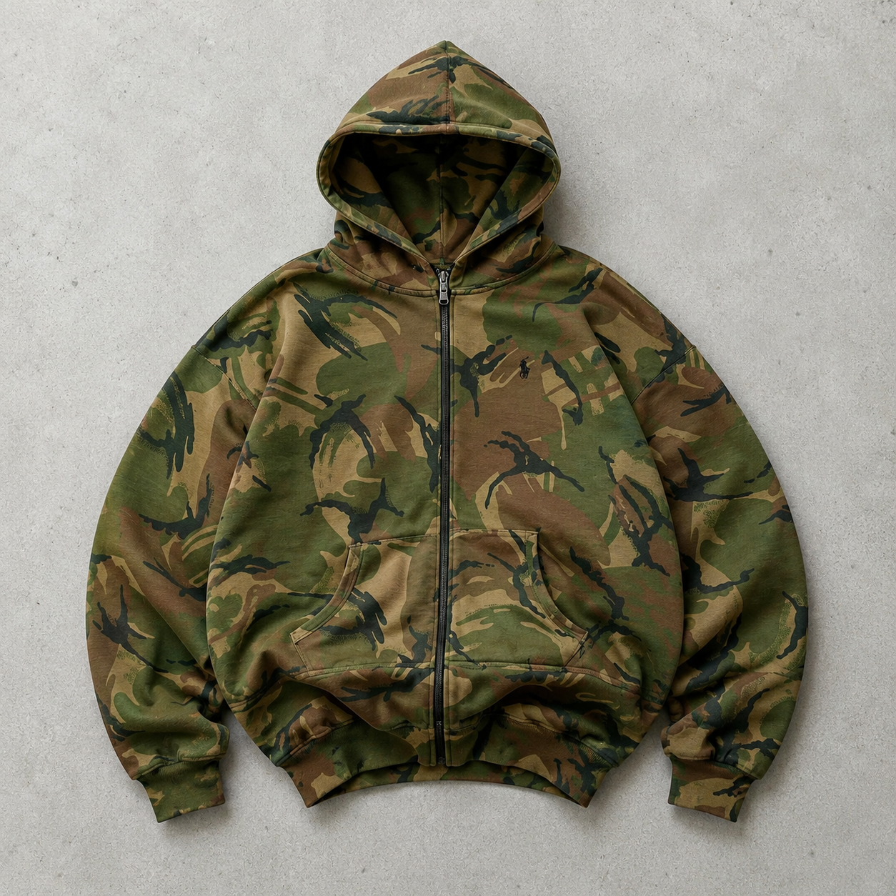 Y2K Ralph Lauren Hoodie Grün, Khaki Limited (S) Stitched Logo