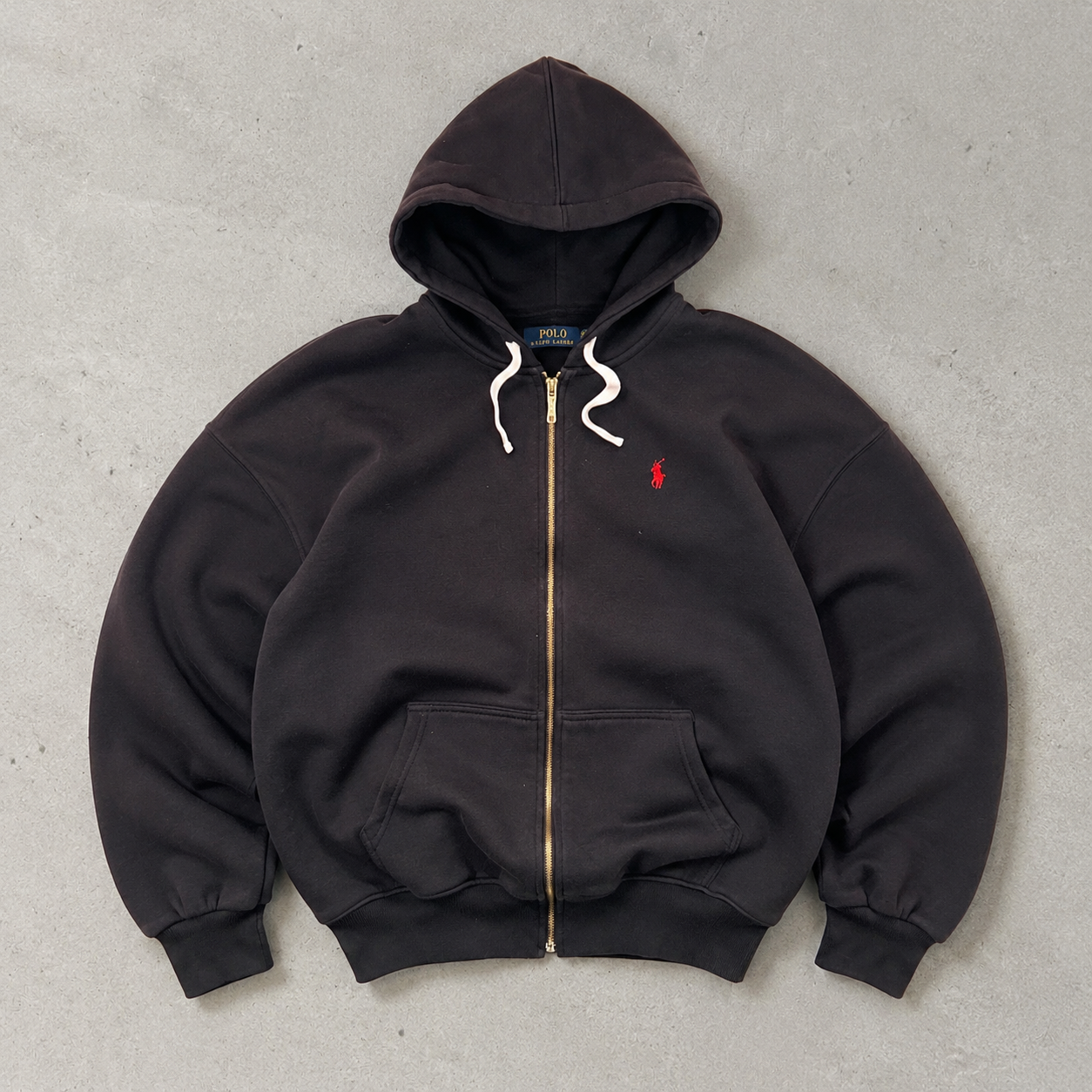 Y2K Ralph Lauren Hoodie Schwarz Rare (S) Stitched Logo