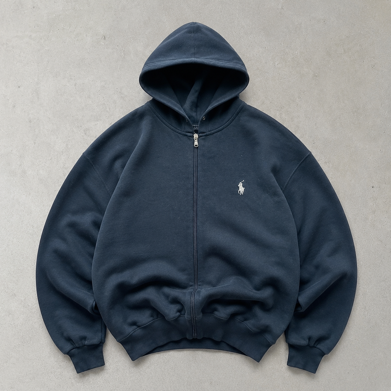 Y2K Ralph Lauren Hoodie Marineblau Rare (S) Stitched Logo