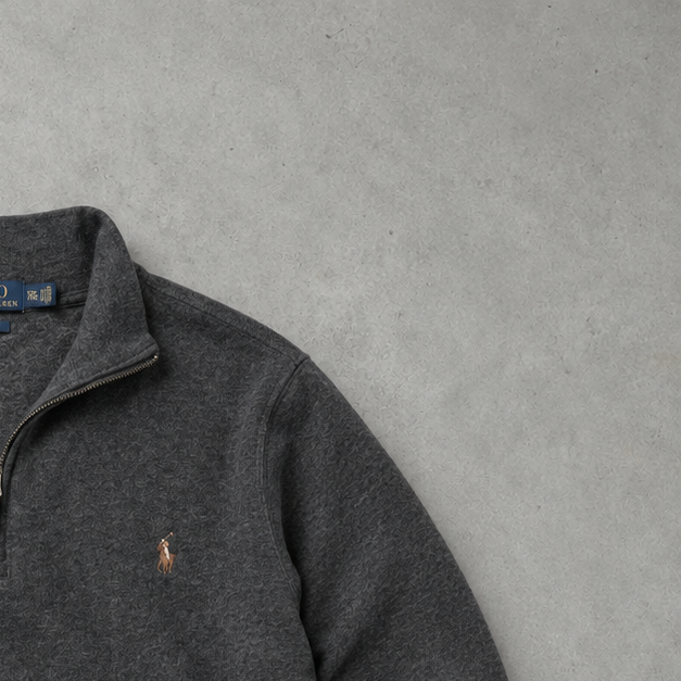 Polo Ralph Lauren Half-Zip Sweater Grau Rare (XXL) Stitched Logo