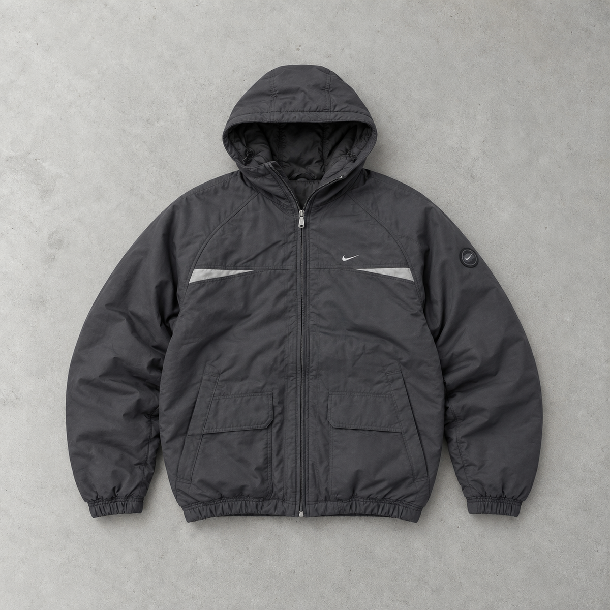 Y2K Nike Puffer Jacket Grey Limited (XL) Stitched Logo