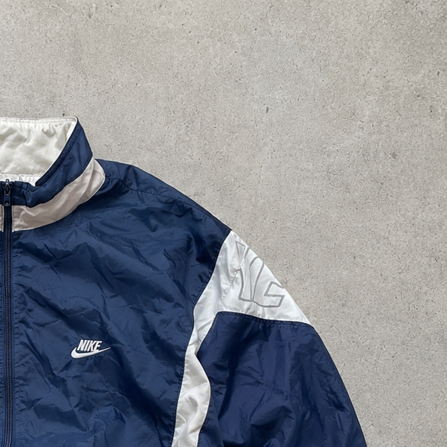 90s Vintage Nike Windbreaker Marineblau, White Rare (XXL)