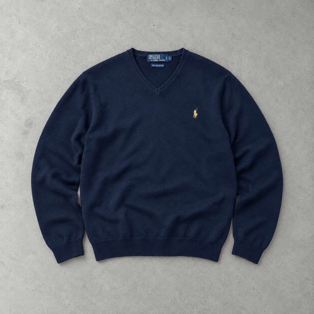 Ralph Lauren V-Neck Sweater Marineblau Rare (L) Stitched Logo