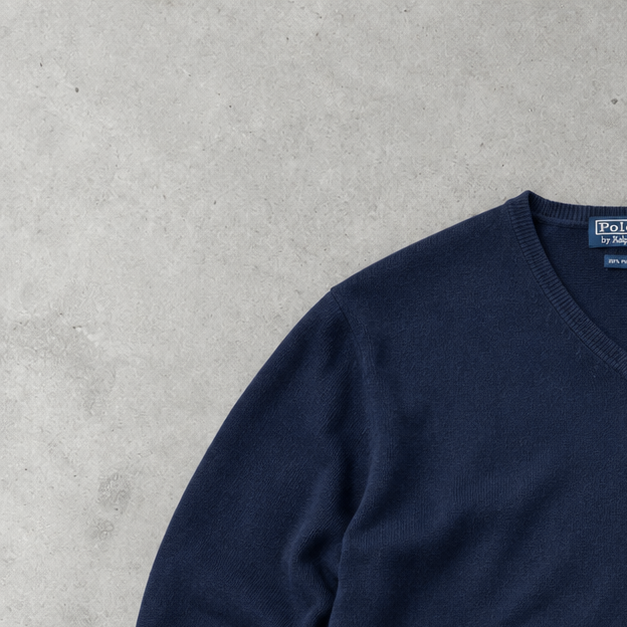Ralph Lauren V-Neck Sweater Marineblau Rare (L) Stitched Logo