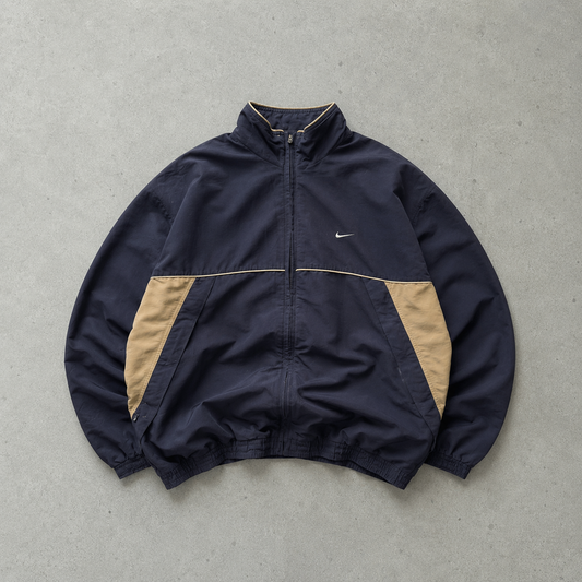 90s Vintage Nike Windbreaker Beige, Marineblau Limited (XL)