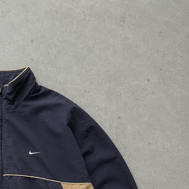 90s Vintage Nike Windbreaker Beige, Marineblau Limited (XL)