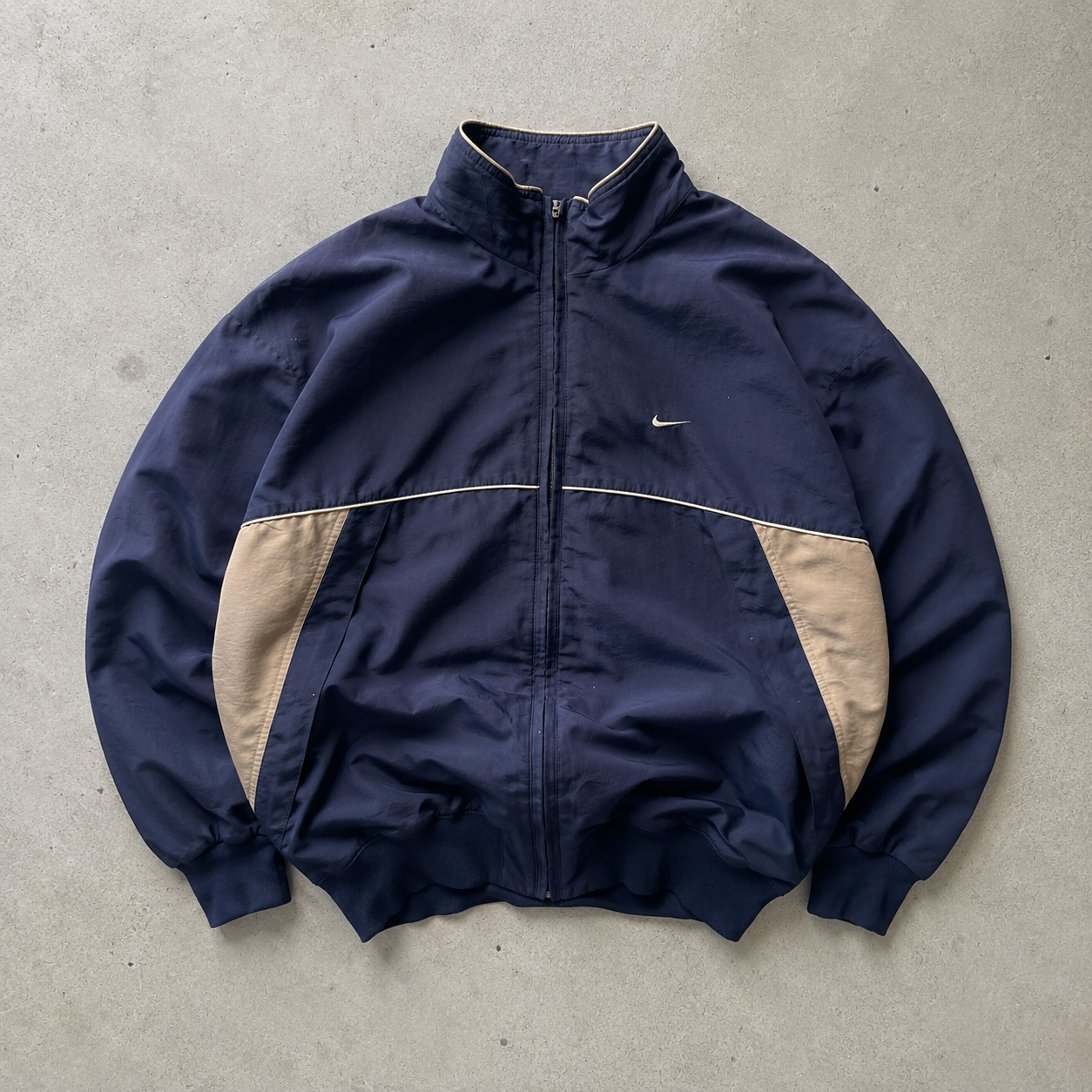 90s Vintage Nike Windbreaker Beige, Marineblau Limited (XL)