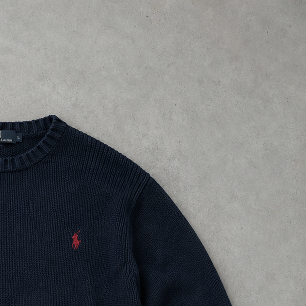Ralph Lauren Crewneck Sweater Marineblau Rare (XL) Stitched Logo