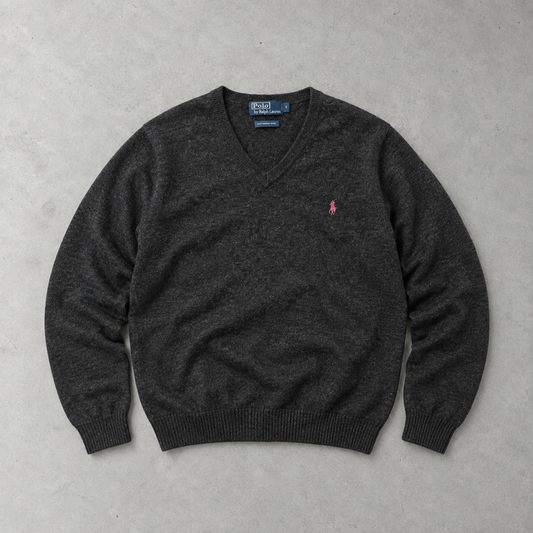 Ralph Lauren Sweater Schwarz Stitched Logo Rare (XL)