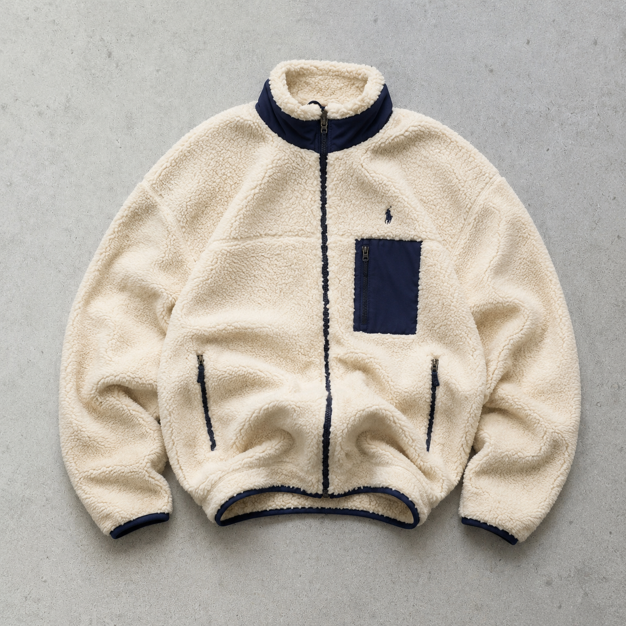 Ralph Lauren Fleece Jacket Cream Navy Rare (L)