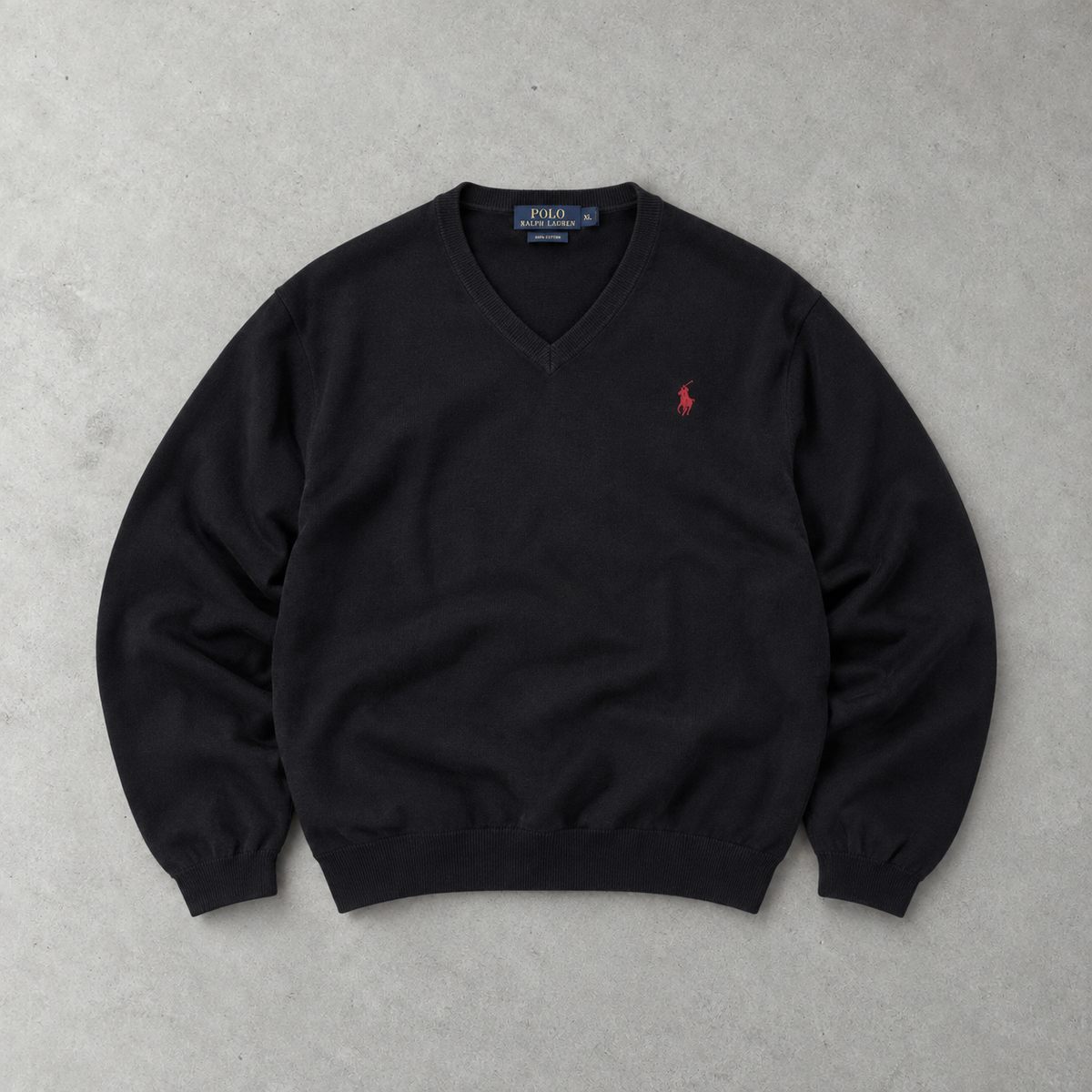 Y2K Polo Ralph Lauren V-Neck Sweater Schwarz Rare (XL) Stitched Logo