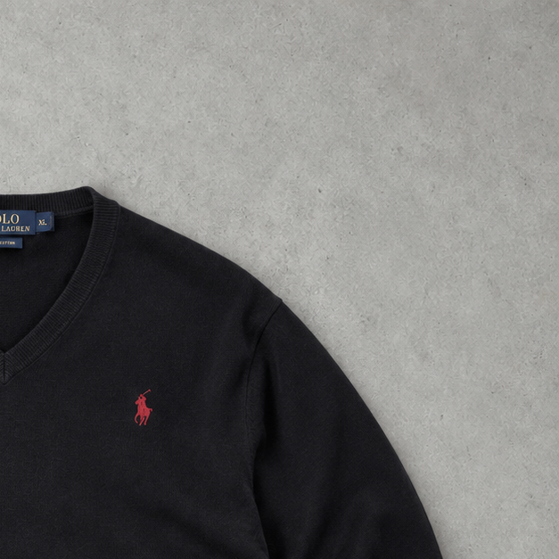 Y2K Polo Ralph Lauren V-Neck Sweater Schwarz Rare (XL) Stitched Logo