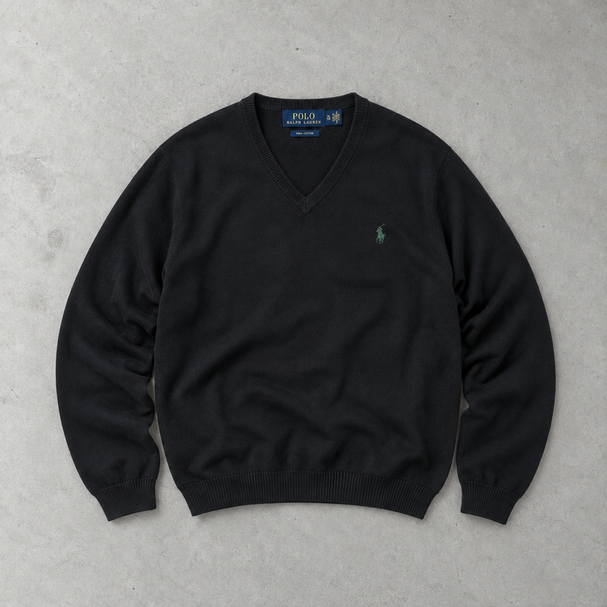 Ralph Lauren V-Neck Sweater Schwarz Rare (XL) Stitched Logo
