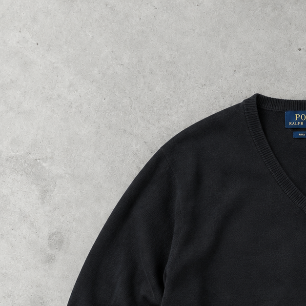 Ralph Lauren V-Neck Sweater Schwarz Rare (XL) Stitched Logo