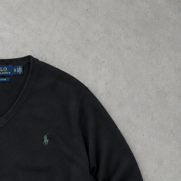Ralph Lauren V-Neck Sweater Schwarz Rare (XL) Stitched Logo