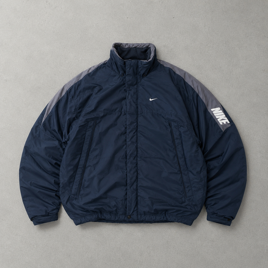 Y2K Nike Puffer Jacket Marineblau, Grau Limited (Size L)