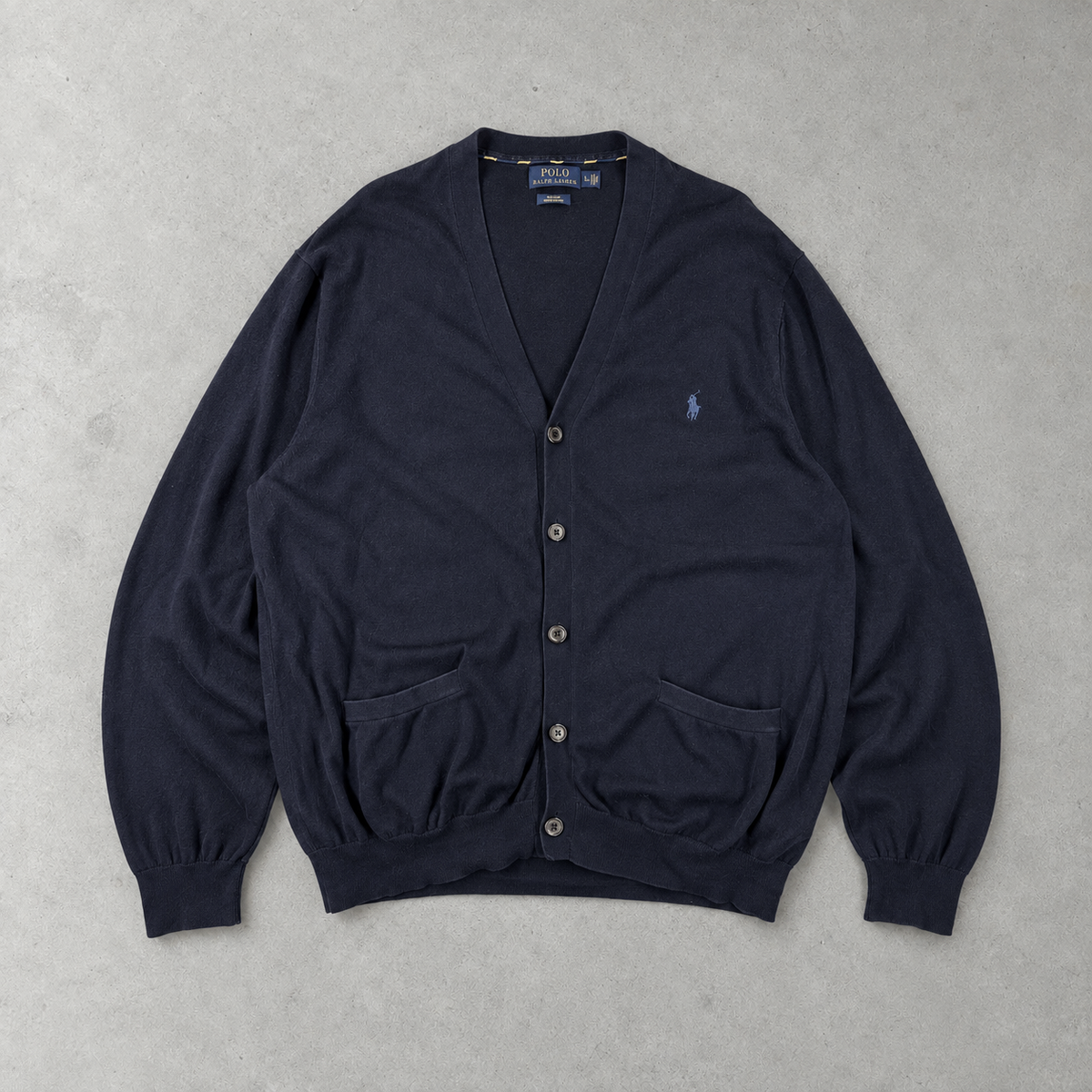 Ralph Lauren Cardigan Marineblau Rare (XXL) Stitched Logo