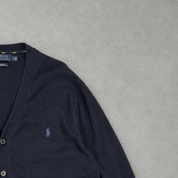 Ralph Lauren Cardigan Marineblau Rare (XXL) Stitched Logo