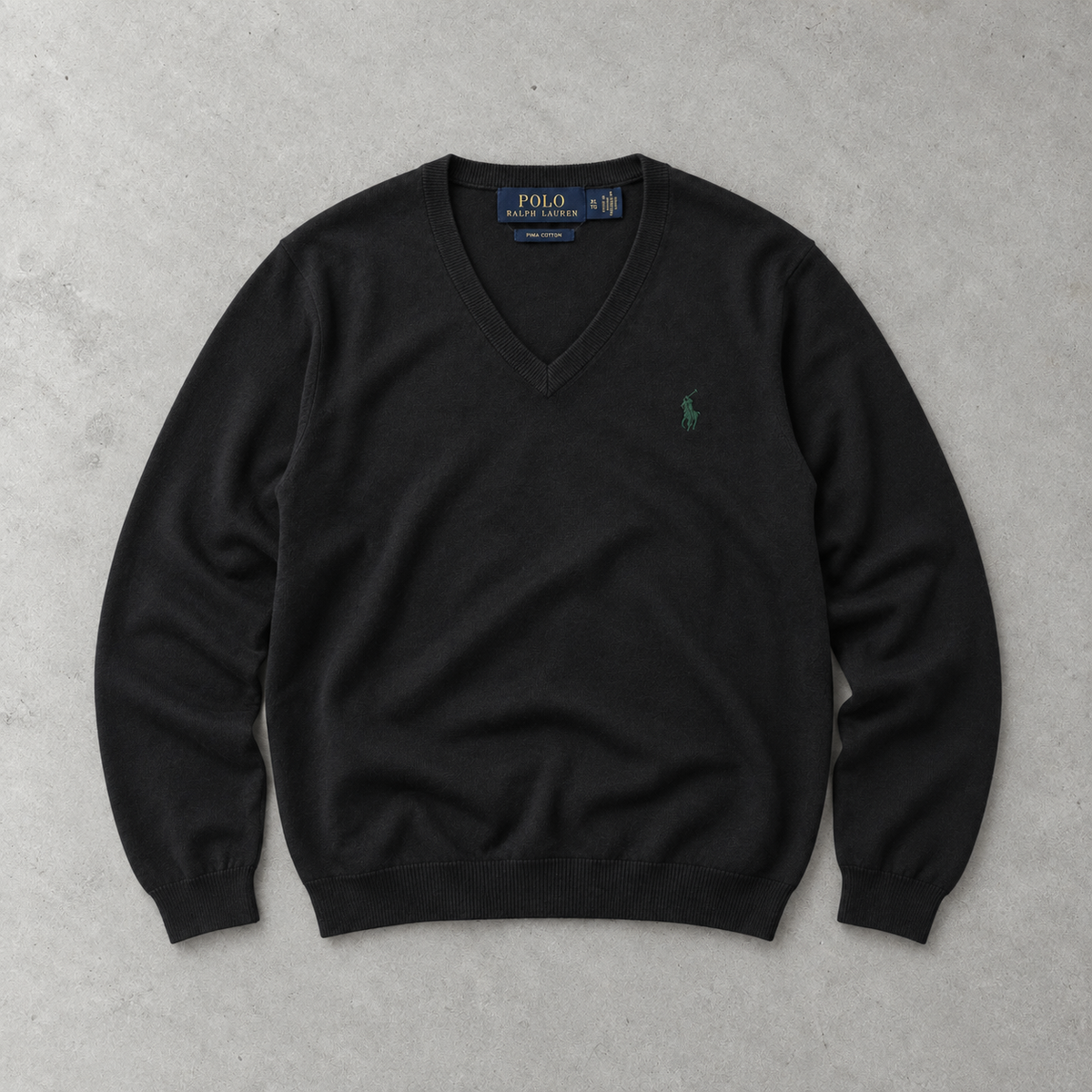 Ralph Lauren Sweater Schwarz Stitched Logo Rare (XL)