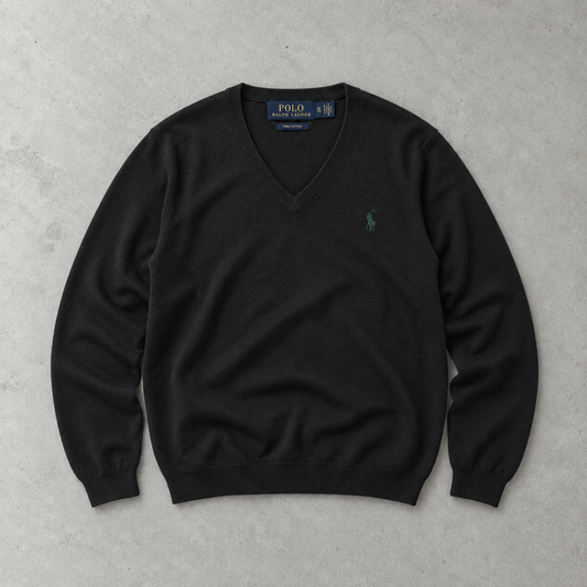 Ralph Lauren Sweater Schwarz Stitched Logo Rare (XL)