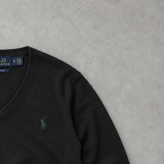 Ralph Lauren Sweater Schwarz Stitched Logo Rare (XL)