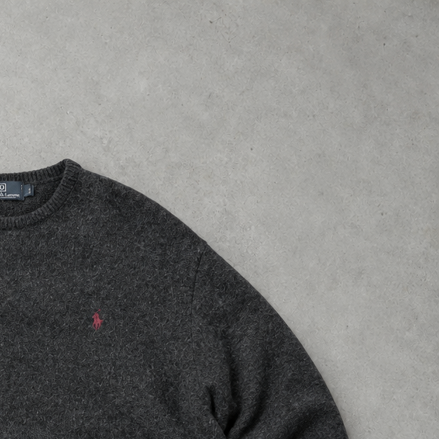 Ralph Lauren Crewneck Sweater Grau Rare (L) Stitched Logo